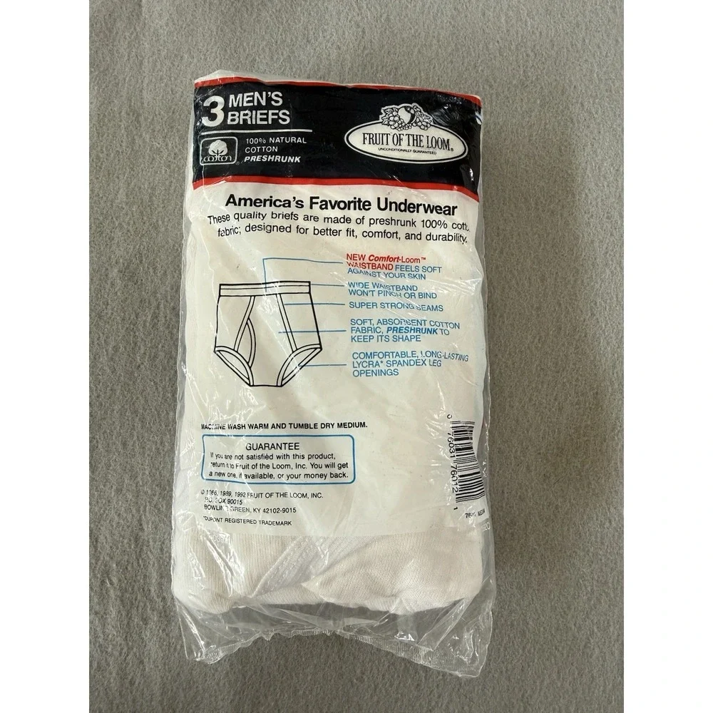 VTG 90s Fruit of the Loom 3 Pack Mens Briefs M 34-36 1992 Underwear USA Cotton